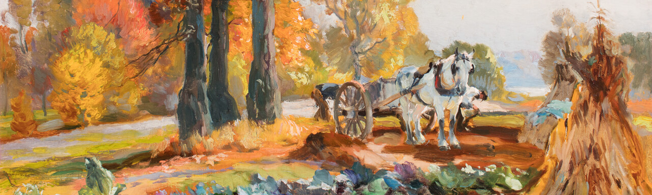 Detail of painting, "Farmers with Horse Cart"